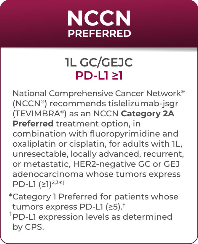 NCCN Category 2A Preferred treatment option for 1L GC/GEJC